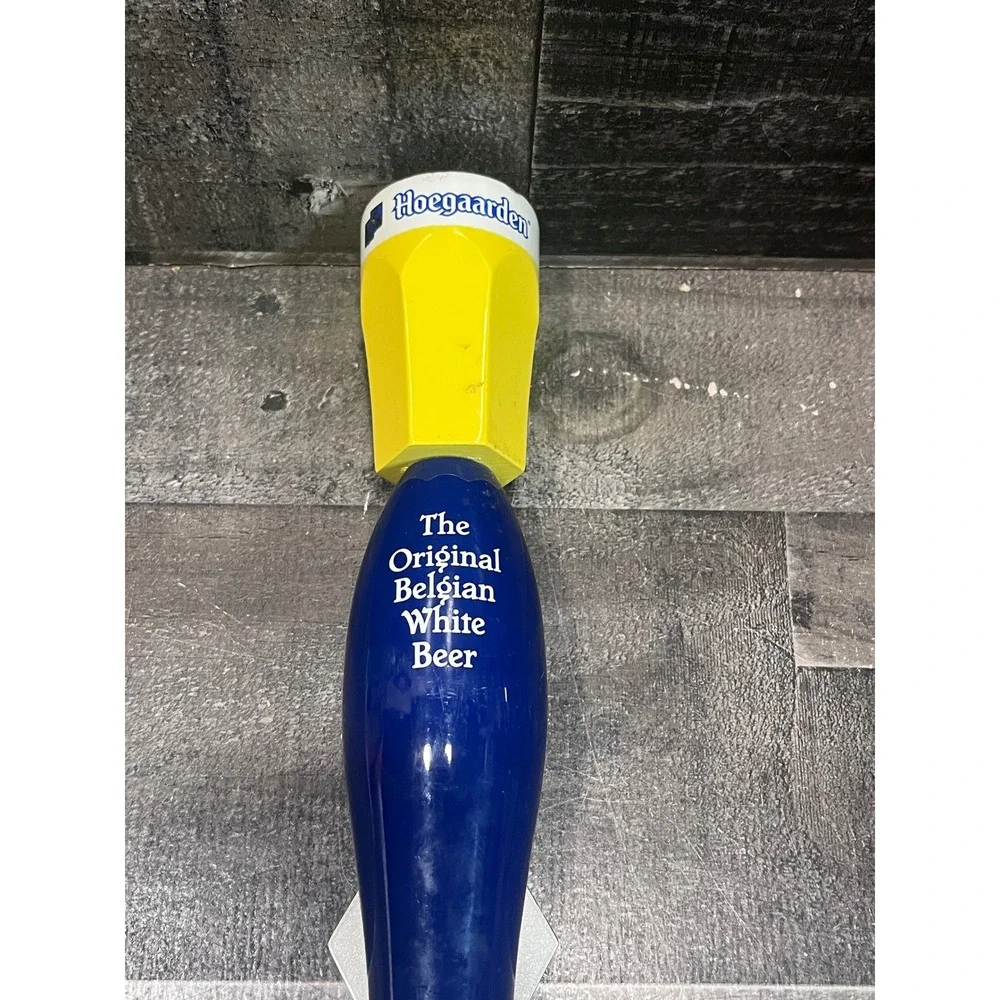 Hoegaarden Belgian White Beer Tap Handle Blue Yellow Glass Top Bar Decor 11 Inch